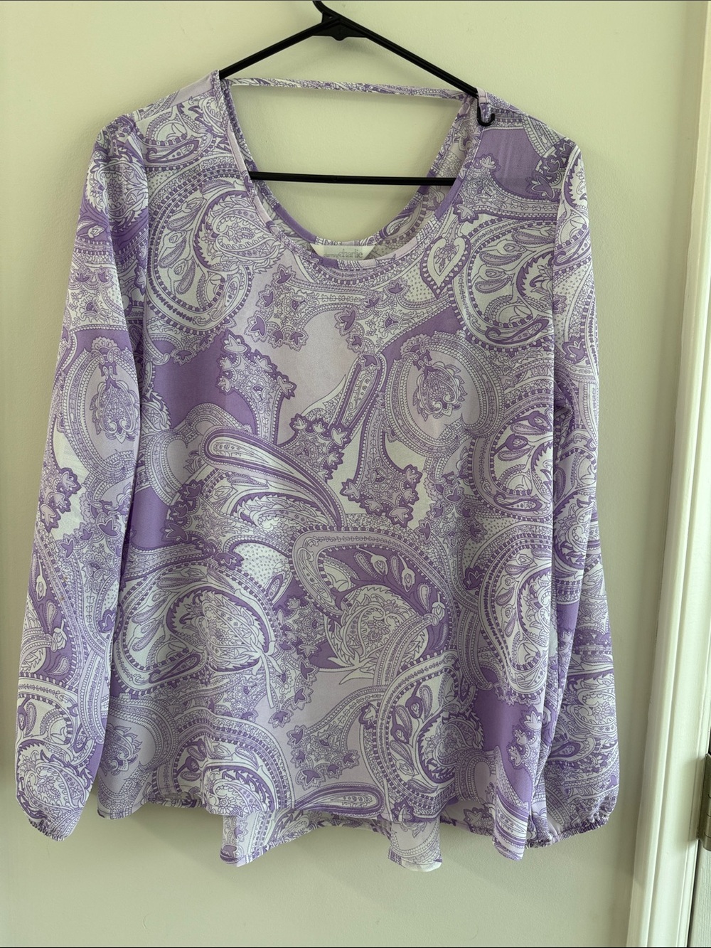 Charming Charlie Lavender Paisley Scoop-Neck Long Sleeve Top